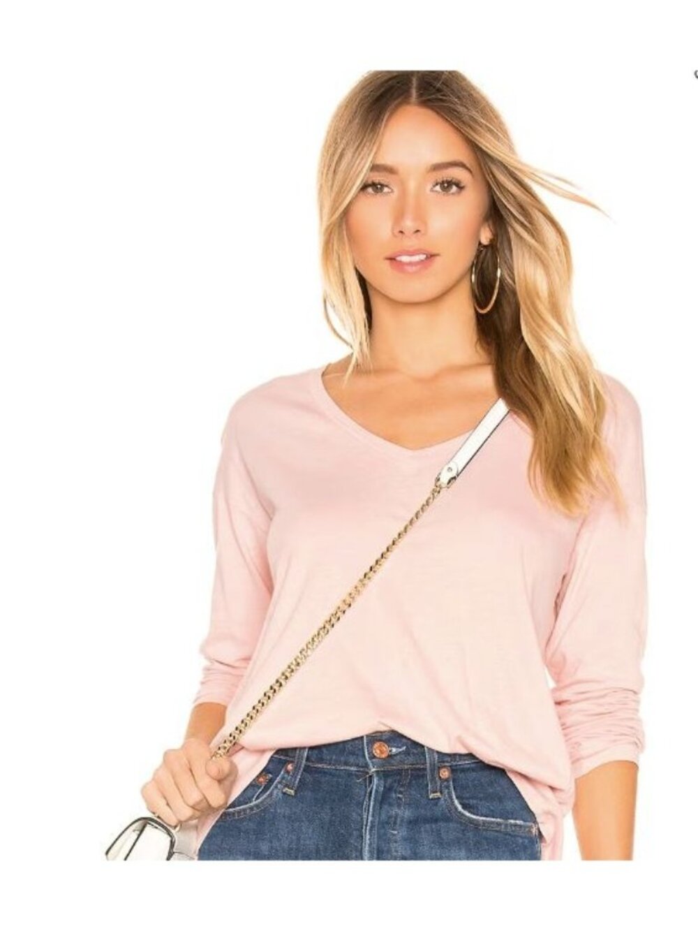 Bobi Pink V-Neck Long Sleeve Tee
